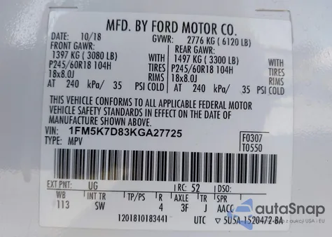 2019 Ford Explorer Xlt z USA, uszkodzony, nr VIN 1FM5K7D83KGA27725